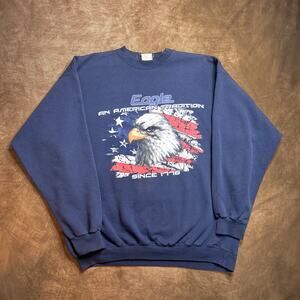 Vintage 90s Hanes Eagle An American Tradition Crewneck Sweatshirt Navy USA Flag